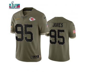 Mens Womens Youth Kids Kansas City Chiefs #95 Chris Jones 2022 Salute To Service Olive Limited Jersey