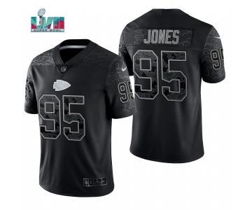 Mens Womens Youth Kids Kansas City Chiefs #95 Chris Jones Black Reflective Limited Jersey