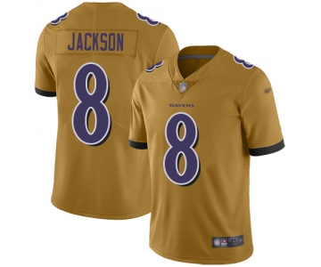 Mens Womens Youth Kids Baltimore Ravens #8 Lamar Jackson Gold Stitched NFL Limited Inverted Legend Jersey