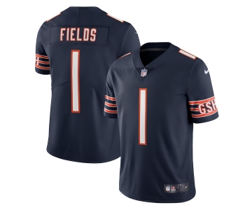Mens Womens Youth Kids Chicago Bears #1 Justin Fields Navy Vapor Untouchable Limited Stitched Jersey