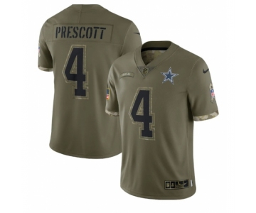 Mens Womens Youth Kids Dallas Cowboys #4 Dak Prescott 2023 Salute To Service Olive Limited Nike Jersey