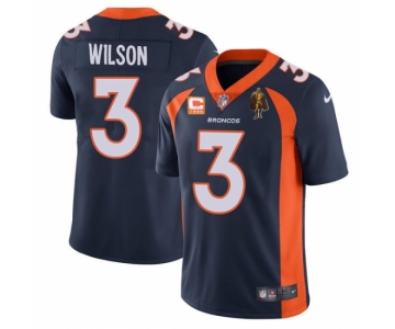 Mens Womens Youth Kids Denver Broncos #3 Russell Wilson Navy With C Patch & Walter Payton Patch Vapor Untouchable Limited Stitched Jersey