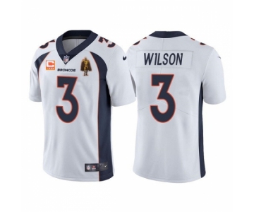 Mens Womens Youth Kids Denver Broncos #3 Russell Wilson White With C Patch & Walter Payton Patch Limited Stitched Jersey