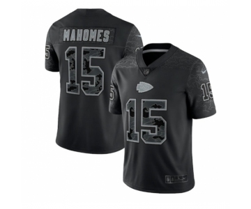 Mens Womens Youth Kids Kansas City Chiefs #15 Patrick Mahomes Black Reflective Limited Stitched Football Jersey