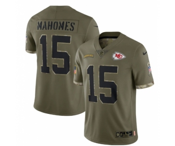 Mens Womens Youth Kids Kansas City Chiefs #15 Patrick Mahomes Olive 2022 Salute To Service Limited Stitched Jersey