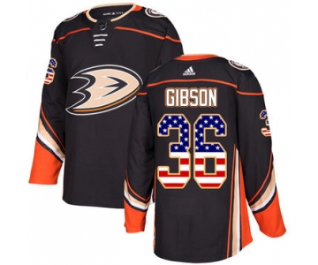 Adidas Ducks #36 John Gibson Black Home Authentic USA Flag Youth Stitched NHL Jersey
