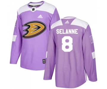 Adidas Ducks #8 Teemu Selanne Purple Authentic Fights Cancer Stitched NHL Jersey