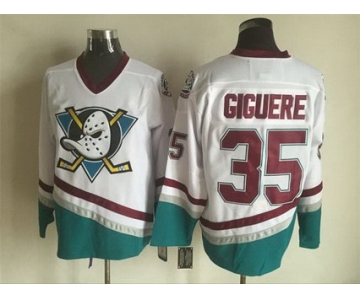 Mighty Ducks Of Anaheim #35 Jean-Sebastien Giguere 1995-96 White CCM Vintage Throwback Jersey