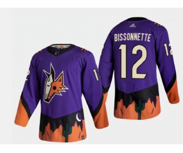 Men's Arizona Coyotes #12 Paul Bissonnette Reverse Retro 2020-21 Authentic Purple Jersey