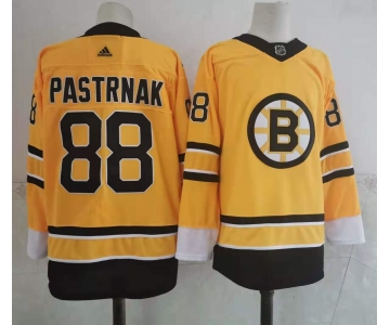 Men's Boston Bruins #88 David Pastrnak Yellow Adidas 2020-21 Stitched NHL Jersey