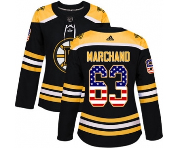 Adidas Boston Bruins #63 Brad Marchand Black Home Authentic USA Flag Women's Stitched NHL Jersey