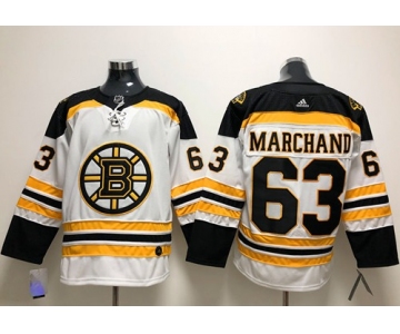 Adidas Boston Bruins #63 Brad Marchand White Road Authentic Stitched NHL Jersey