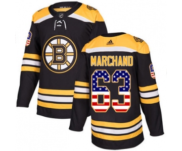 Adidas Bruins #63 Brad Marchand Black Home Authentic USA Flag Stitched NHL Jersey