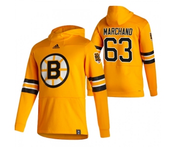 Boston Bruins #63 Brad Marchand Adidas Reverse Retro Pullover Hoodie Gold