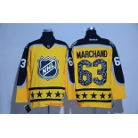 Men's Atlantic Division Boston Bruins #63 Brad Marchand Reebok Yellow 2017 NHL All-Star Stitched Ice Hockey Jersey