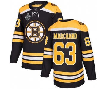 Men's Boston Bruins #63 Brad Marchand Black Home Authentic 2019 Stanley Cup Final Bound Stitched Hockey Jersey