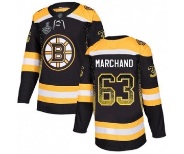 Men's Boston Bruins #63 Brad Marchand Black Home Authentic Drift Fashion 2019 Stanley Cup Final Bound Stitched Hockey Jersey