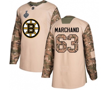 Men's Boston Bruins #63 Brad Marchand Camo Authentic 2017 Veterans Day 2019 Stanley Cup Final Bound Stitched Hockey Jersey