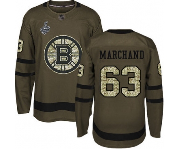 Men's Boston Bruins #63 Brad Marchand Green Salute to Service 2019 Stanley Cup Final Bound Stitched Hockey Jersey