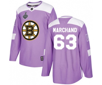 Men's Boston Bruins #63 Brad Marchand Purple Authentic Fights Cancer 2019 Stanley Cup Final Bound Stitched Hockey Jersey
