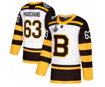 Men's Boston Bruins #63 Brad Marchand White Authentic 2019 Winter Classic 2019 Stanley Cup Final Bound Stitched Hockey Jersey