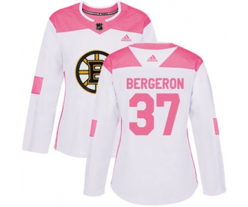 Adidas Boston Bruins #37 Patrice Bergeron White Pink Authentic Fashion Women's Stitched NHL Jersey