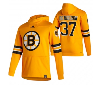 Boston Bruins #37 Patrice Bergeron Adidas Reverse Retro Pullover Hoodie Gold