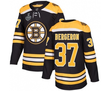 Men's Boston Bruins #37 Patrice Bergeron Black Home Authentic 2019 Stanley Cup Final Bound Stitched Hockey Jersey