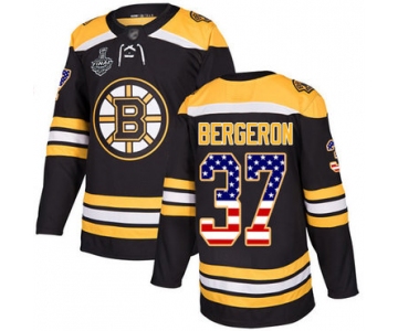 Men's Boston Bruins #37 Patrice Bergeron Black Home Authentic USA Flag 2019 Stanley Cup Final Bound Stitched Hockey Jersey