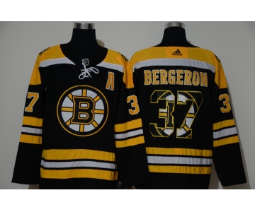 Men's Boston Bruins #37 Patrice Bergeron Black With Team Logo Adidas Stitched NHL Jersey