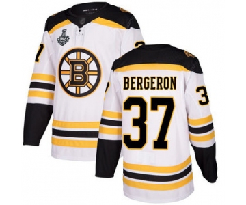 Men's Boston Bruins #37 Patrice Bergeron White Road Authentic 2019 Stanley Cup Final Bound Stitched Hockey Jersey
