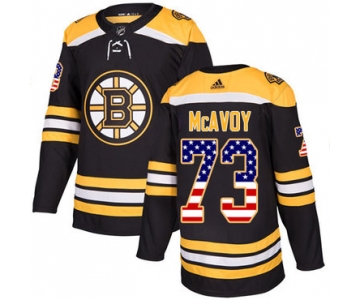Adidas Bruins #73 Charlie McAvoy Black Home Authentic USA Flag Stitched NHL Jersey