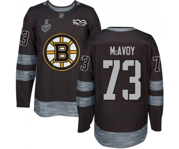 Men's Boston Bruins #73 Charlie McAvoy Black 1917-2017 100th Anniversary 2019 Stanley Cup Final Bound Stitched Hockey Jersey