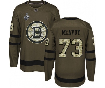 Men's Boston Bruins #73 Charlie McAvoy Green Salute to Service 2019 Stanley Cup Final Bound Stitched Hockey Jersey