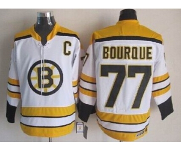 Boston Bruins #77 Ray Bourque White Throwback CCM Jersey