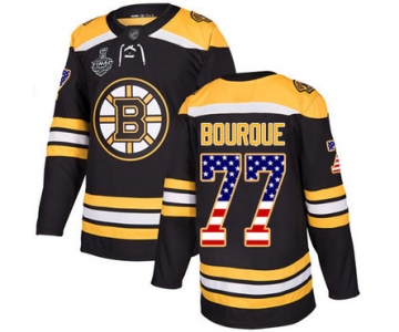 Men's Boston Bruins #77 Ray Bourque Black Home Authentic USA Flag 2019 Stanley Cup Final Bound Stitched Hockey Jersey