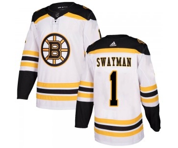 Men's Boston Bruins #1 Jeremy Swayman Adidas Authentic Away Jersey - White