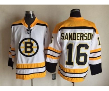 Men's Boston Bruins #16 Derek Sanderson 1968-69 White CCM Vintage Throwback Jersey