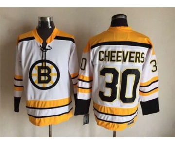 Men's Boston Bruins #30 Gerry Cheevers 1968-69 White CCM Vintage Throwback Jersey