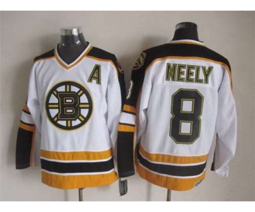 Men's Boston Bruins #8 Cam Neely 1996-97 White CCM Vintage Throwback Jersey