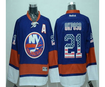 Men's New York Islanders #21 Kyle Okposo Reebok Light Blue USA Flag Hockey Jersey