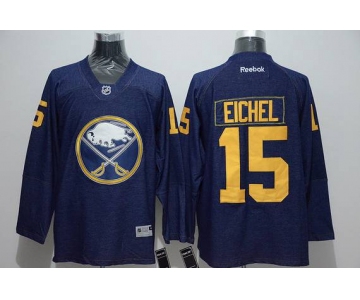 Men's Buffalo Sabres #15 Jack Eichel Navy Blue Denim Fabric Fashion Jersey