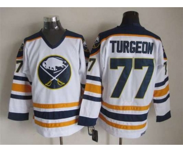 Men's Buffalo Sabres #77 Pierre Turgeon 1983-84 White CCM Vintage Throwback Jersey
