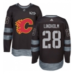 Men's Adidas Calgary Flames #28 Elias Lindholm Black 1917-2017 100th Anniversary Stitched NHL Jersey