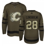 Men's Adidas Calgary Flames #28 Elias Lindholm Green Salute to Service Stitched NHL Jersey