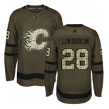 Men's Adidas Calgary Flames #28 Elias Lindholm Green Salute to Service Stitched NHL Jersey
