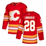 Men's Adidas Calgary Flames #28 Elias Lindholm Red Alternate Authentic Stitched NHL Jersey