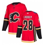 Men's Adidas Calgary Flames #28 Elias Lindholm Red Home Authentic USA Flag Stitched NHL Jerseys