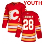 Youth Calgary Flames #28 Elias Lindholm Red Alternate Adidas Stitched NHL Jersey