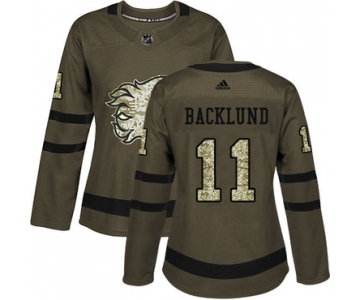 Adidas Calgary Flames #11 Mikael Backlund Green Salute to Service Women's Stitched NHL Jersey